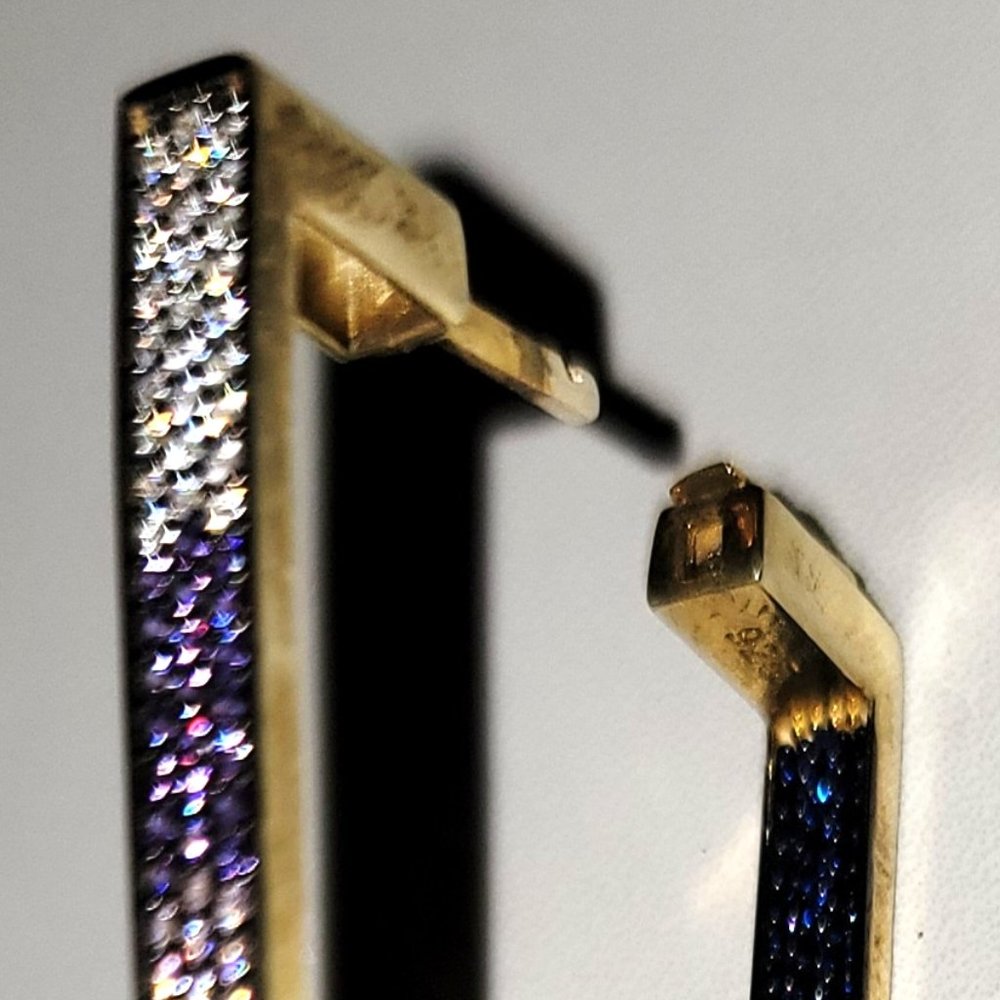 Sterling Rectangular Earrings 24k Plate Swarovski… - image 7
